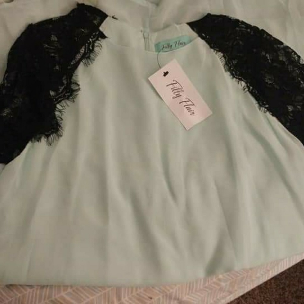 Mint dress with lace sleeves